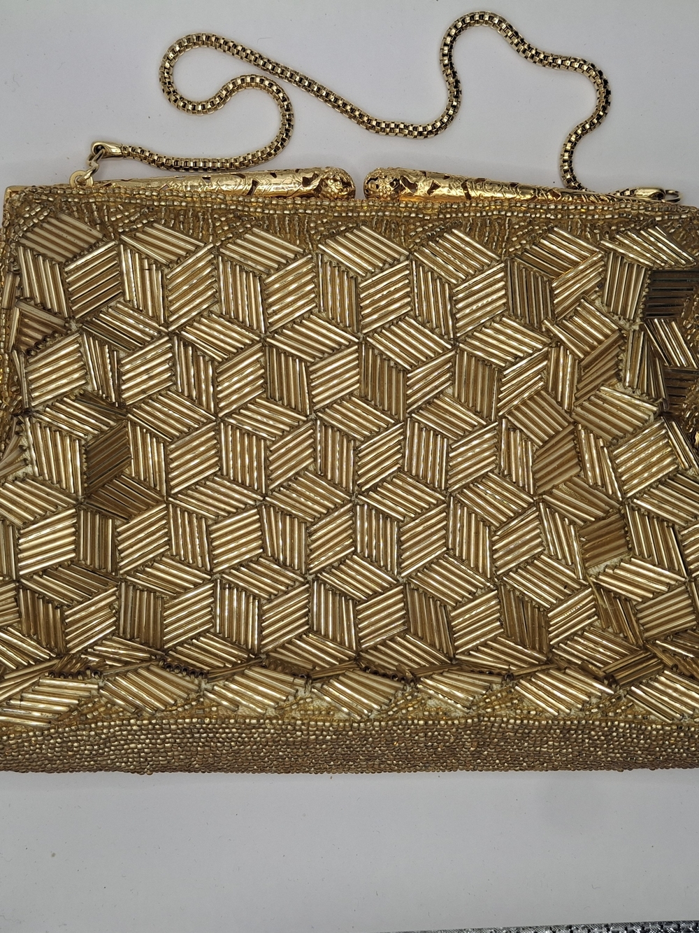 Vintage Gold Geometric Beaded Evening Clutch